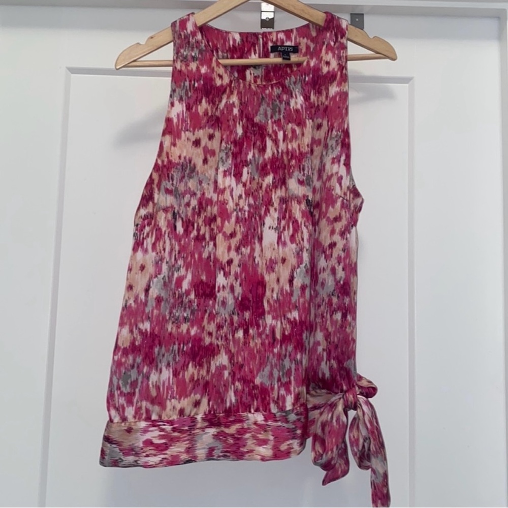 APT 9 Pink, White, Gray, and Black Sleeveless Tie Waist Top - Size Large